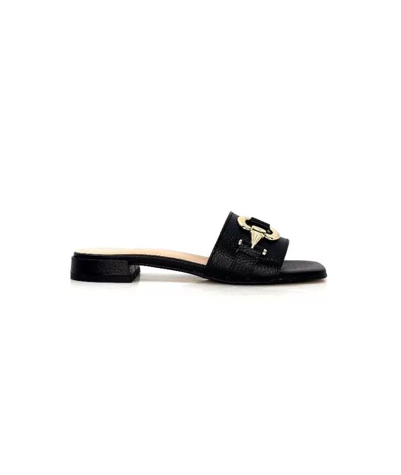 Ivoire0346a Ivoire 22682 Cuir Noir-Femme Mules