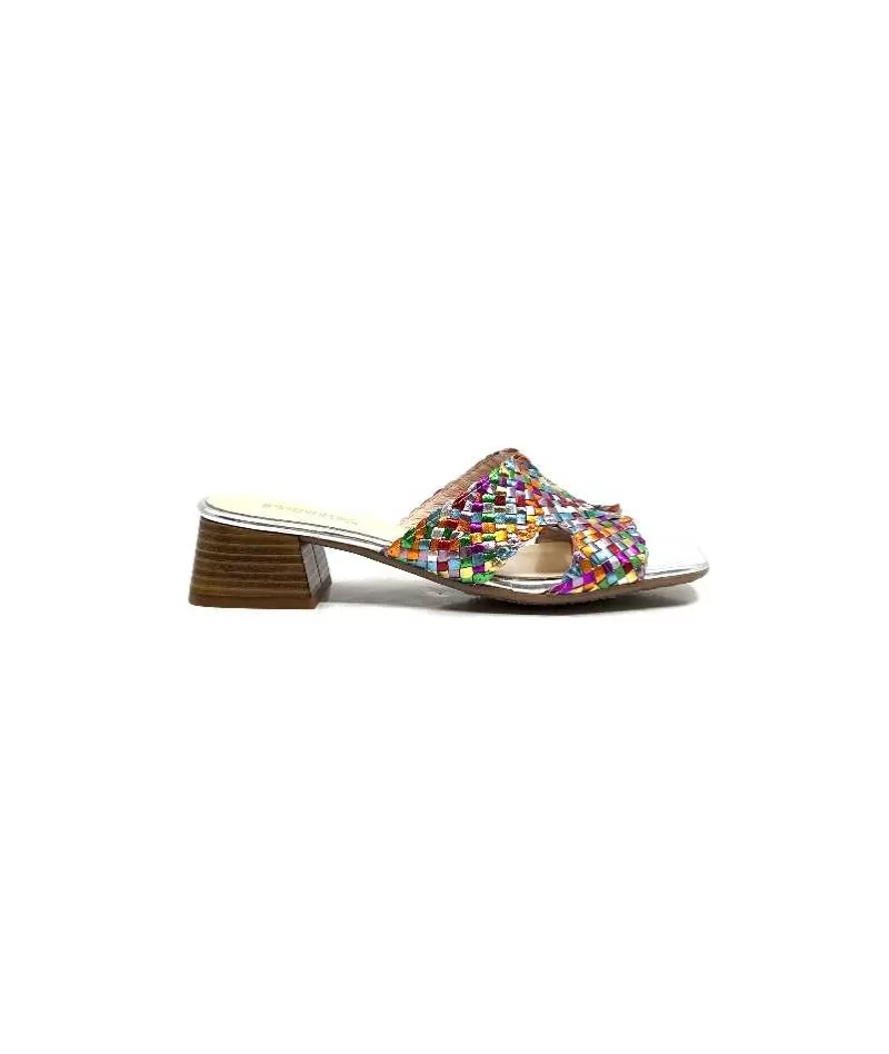 Ivoire0303 Ivoire 23041 Cuir Multicolore-Femme Mules