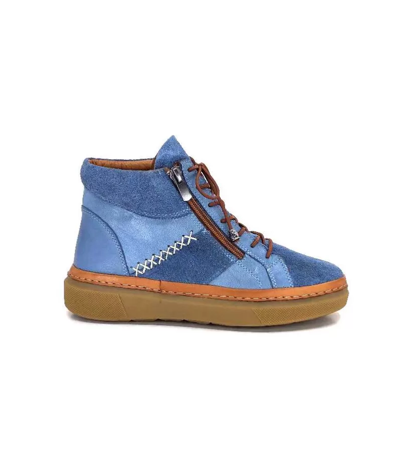 355-ivoire Ivoire 24721 Daim Bleu-Femme Bottines