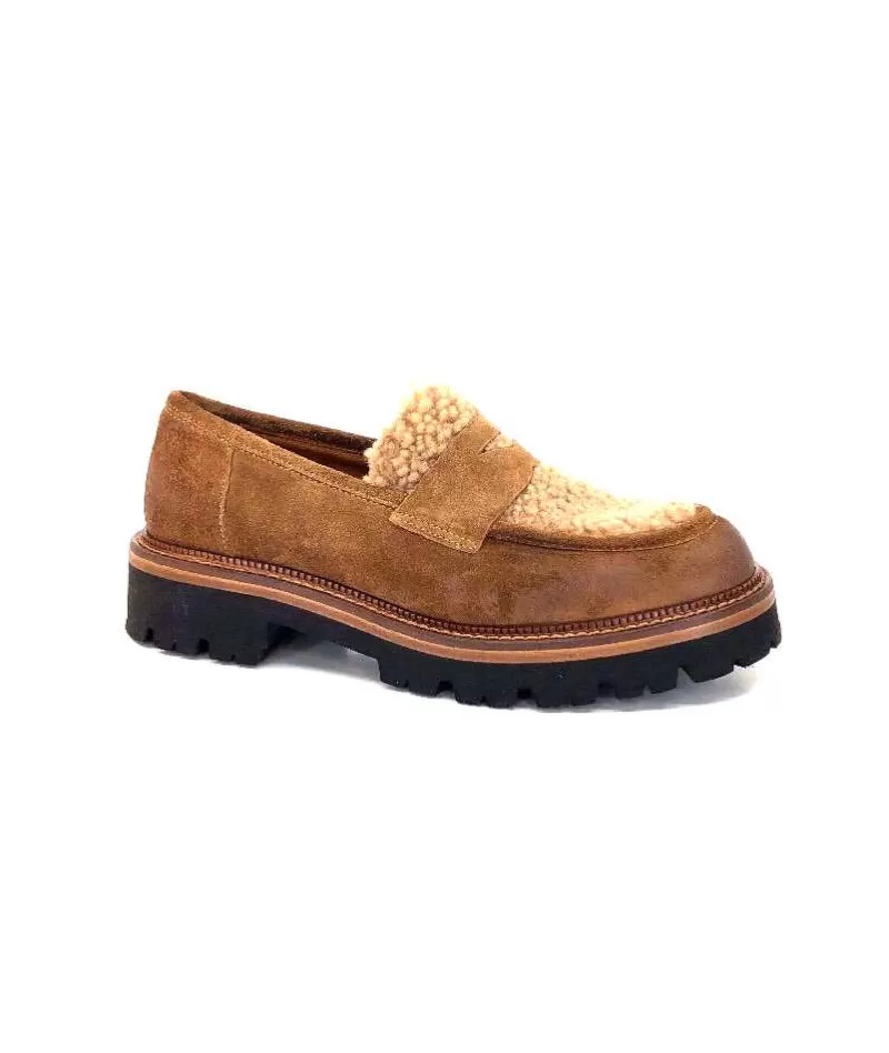 Ivoire0156 Ivoire 3276 Sabbia Montone Daim Marron-Femme Mocassins