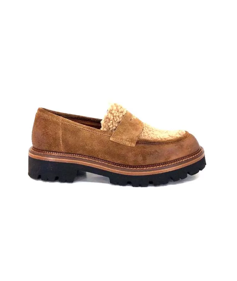 Ivoire0156 Ivoire 3276 Sabbia Montone Daim Marron-Femme Mocassins