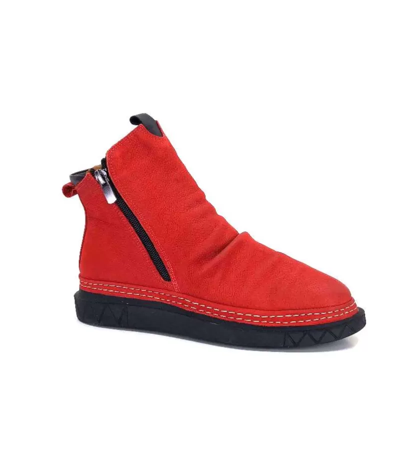 355-ivoire Ivoire 32Fe12 Cuir Vintage Rouge-Femme Bottines