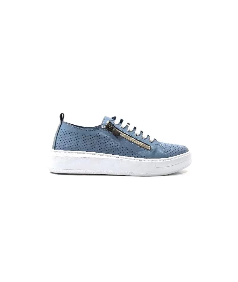 s and m / shoes market Ivoire 382.510 Cuir Bleu-Femme Baskets