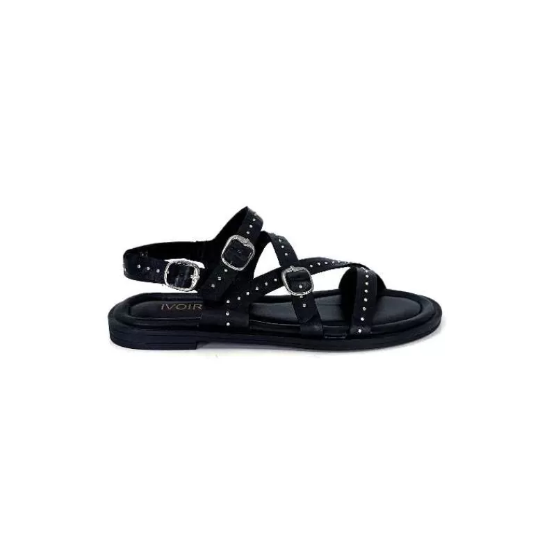 Ivoire0401a Ivoire 500.4301 Cuir Noir-Femme Sandales