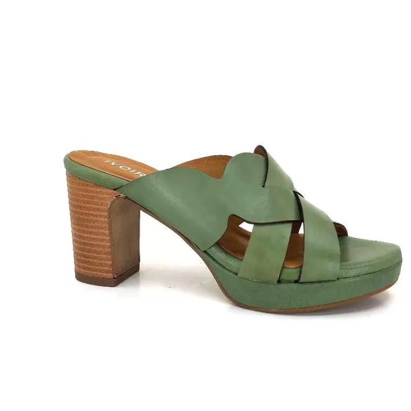 Ivoire0399a Ivoire 6080 Cuir Vert Olive-Femme Mules