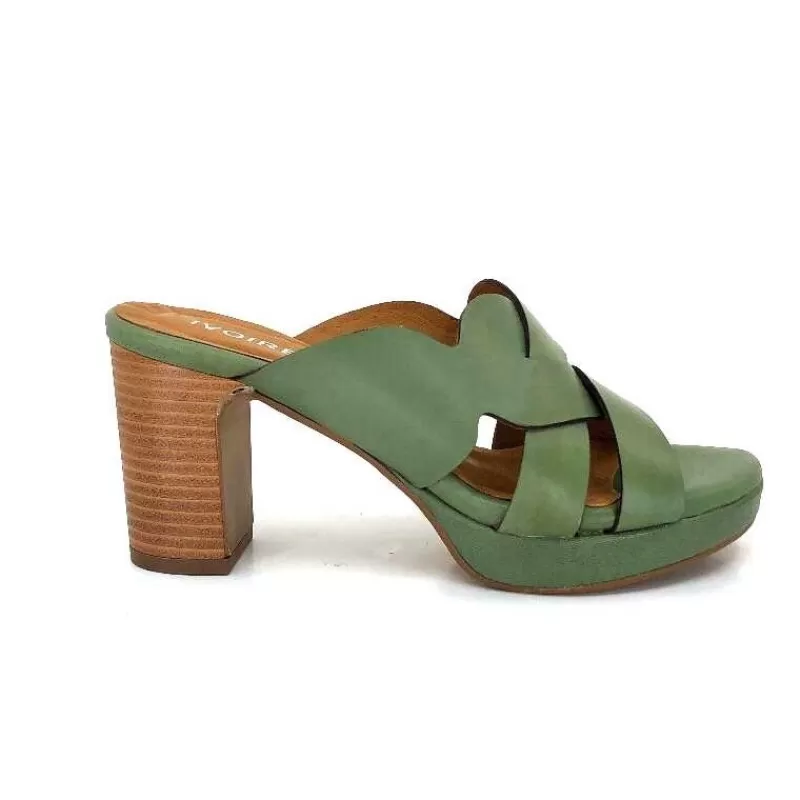 Ivoire0399a Ivoire 6080 Cuir Vert Olive-Femme Mules