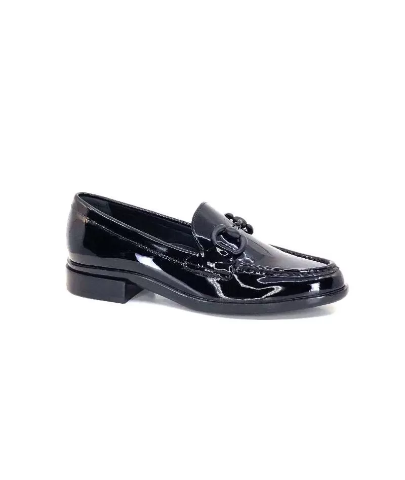 Ivoire0236a Ivoire 63008 Louisana Cuir Vernis Noir-Femme Mocassins