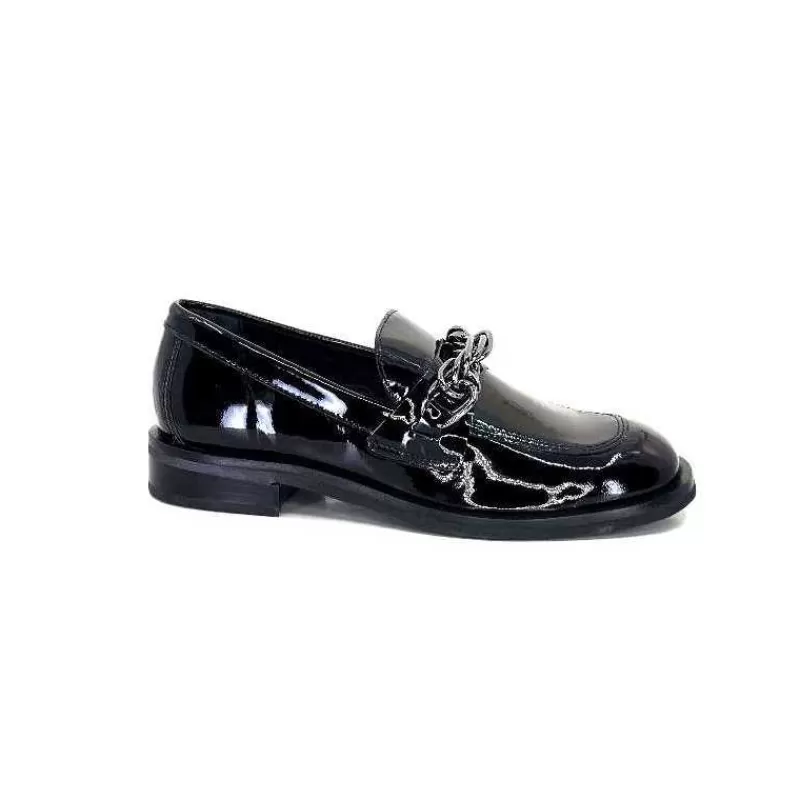 Ivoire0236a Ivoire 77502 Falconi Cuir Vernis Noir-Femme Mocassins