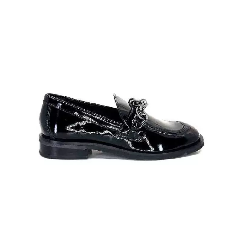 Ivoire0236a Ivoire 77502 Falconi Cuir Vernis Noir-Femme Mocassins