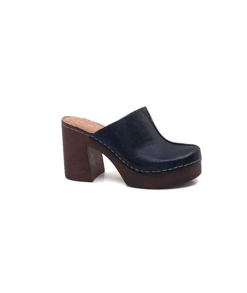 Ivoire0351a Ivoire 8235461 Cuir Noir-Femme Mules