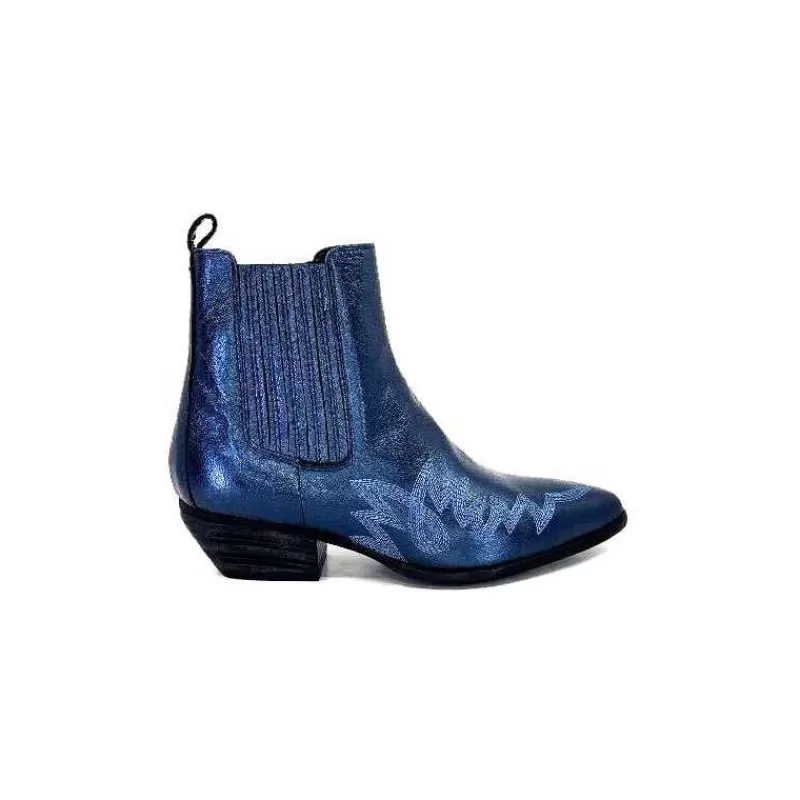 Ivoire0341a Ivoire Ar230 Cuir Metal Bleu Cobalt-Femme Santiags