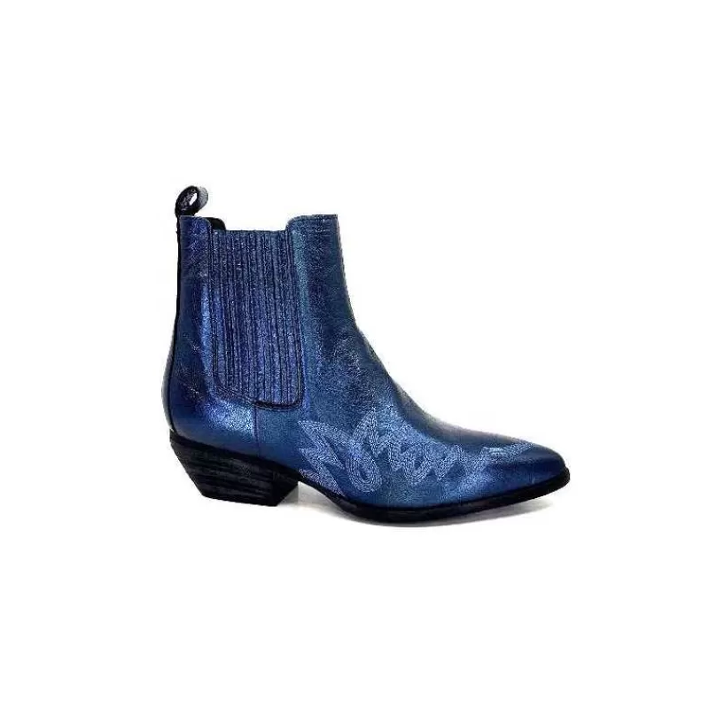 Ivoire0341a Ivoire Ar230 Cuir Metal Bleu Cobalt-Femme Santiags