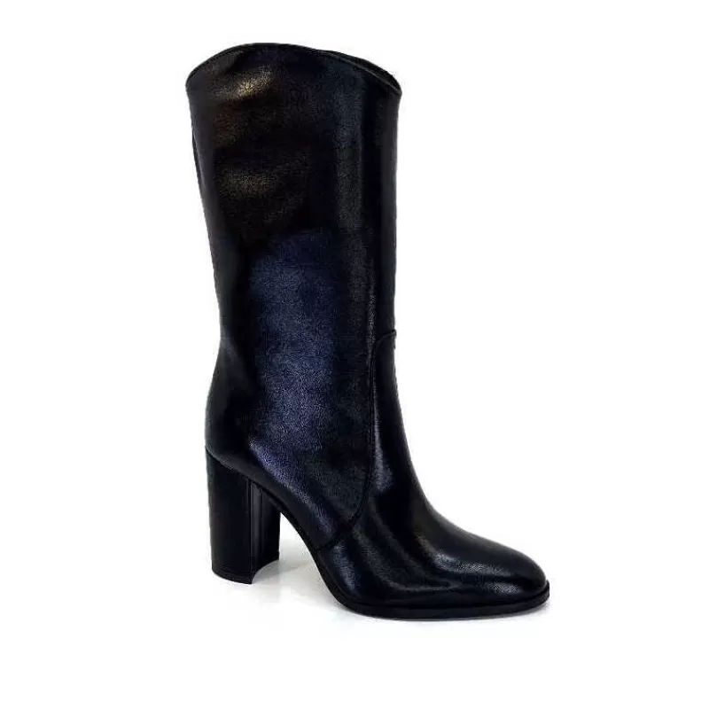 Ivoire0341a Ivoire Ar 144 Cuir Noir-Femme Mi-Bottes