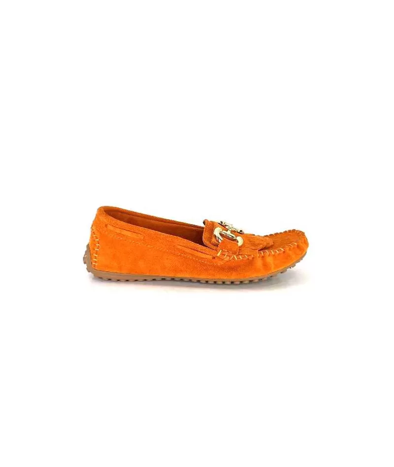 gloria Ivoire Rk13 Daim Orange-Femme Mocassins