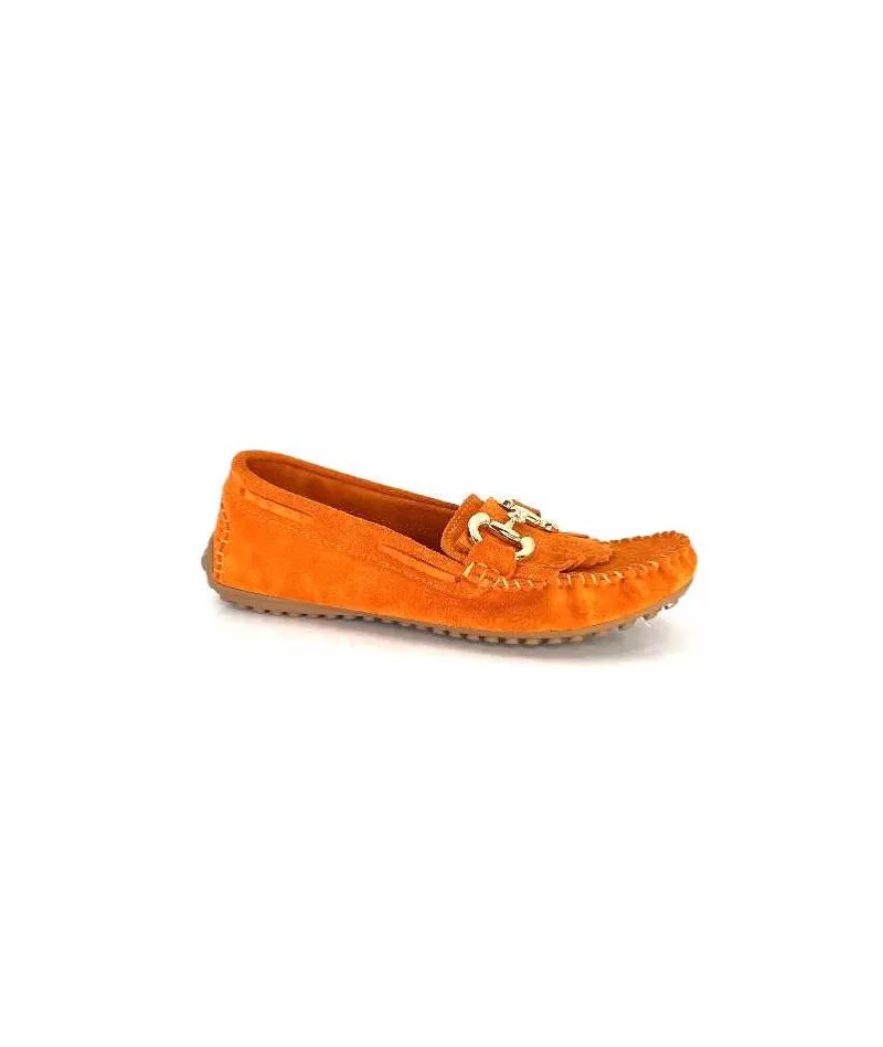 gloria Ivoire Rk13 Daim Orange-Femme Mocassins