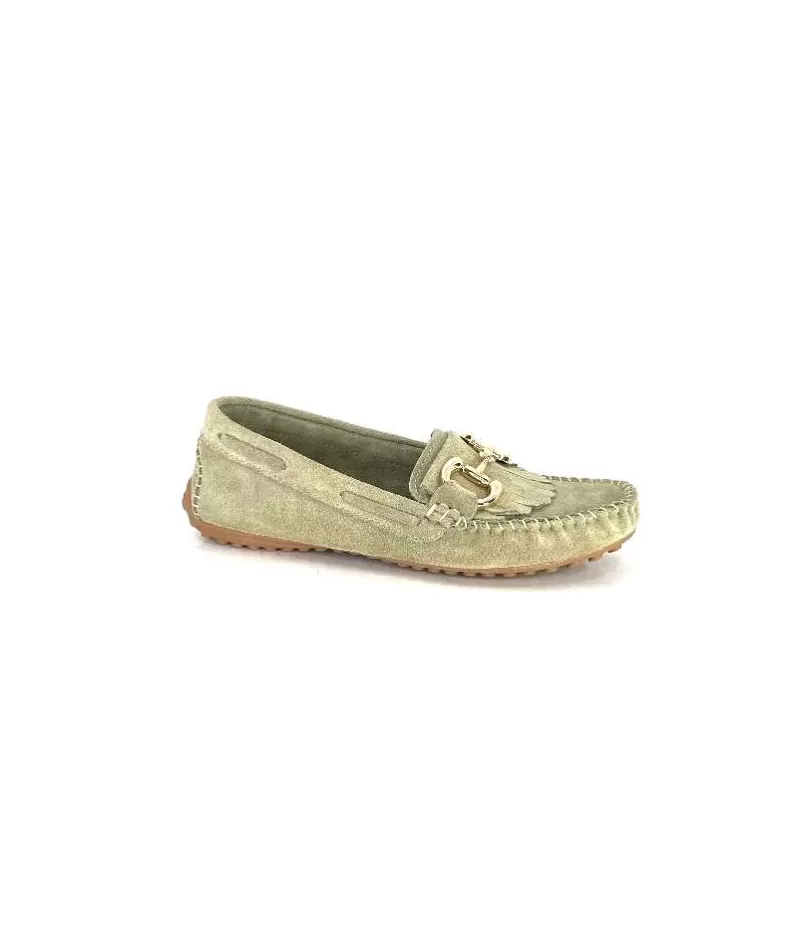 gloria Ivoire Rk13 Daim Vert-Femme Mocassins