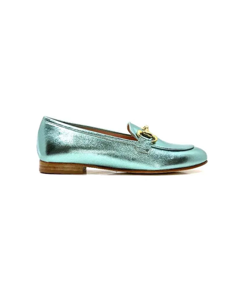 eclair paris Ivoire S102 Cuir Metal Turquoise-Femme Mocassins