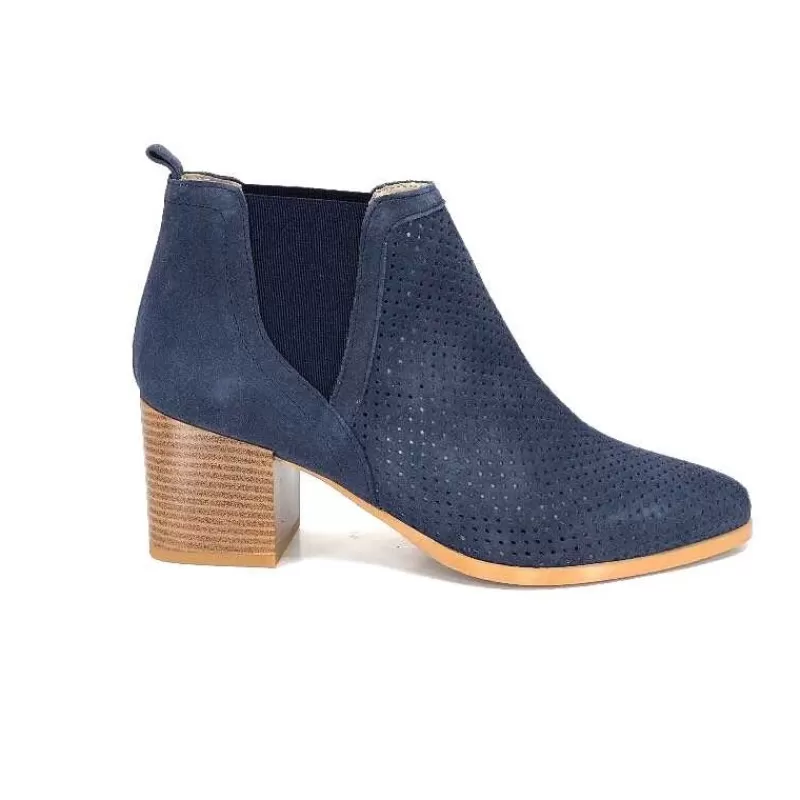 Ivoire0352a Ivoire S674 Cuir Daim Bleu Marine-Femme Bottines Eté