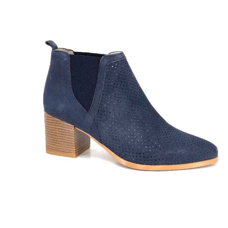 Ivoire0352a Ivoire S674 Cuir Daim Bleu Marine-Femme Bottines Eté