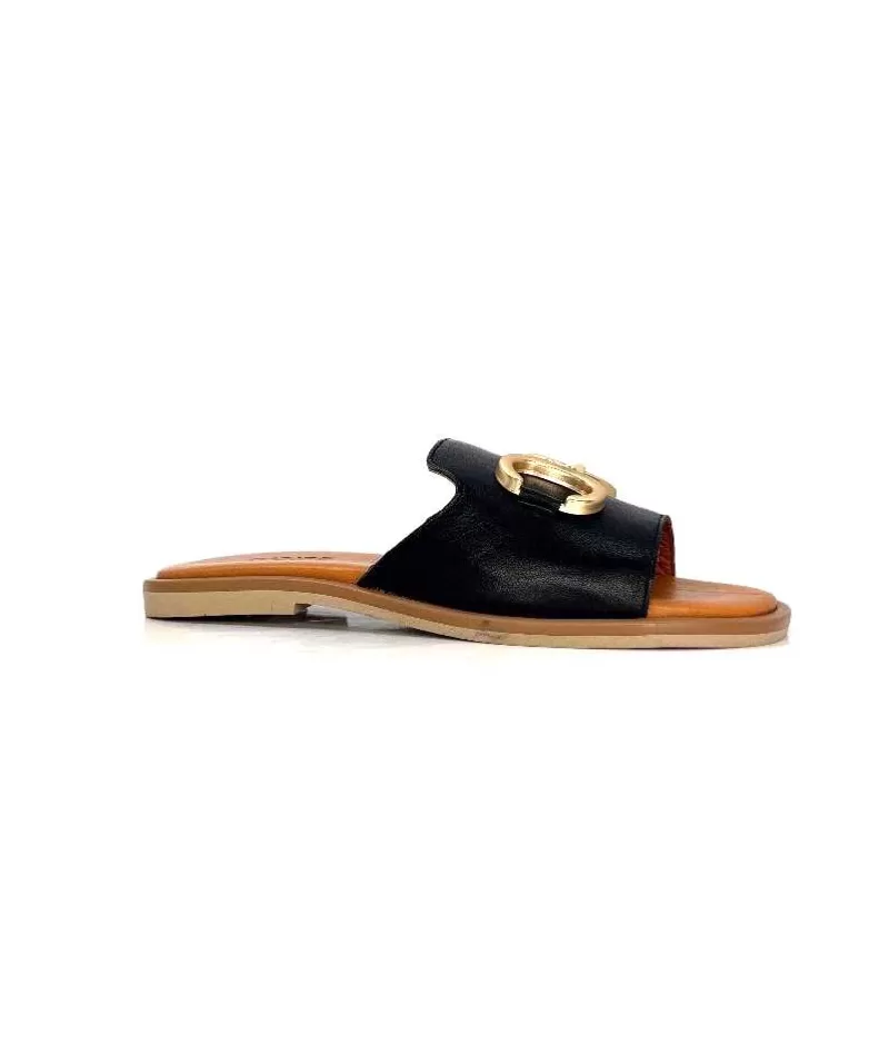 gloria Ivoire Tml 27 Cuir Noir-Femme Mules