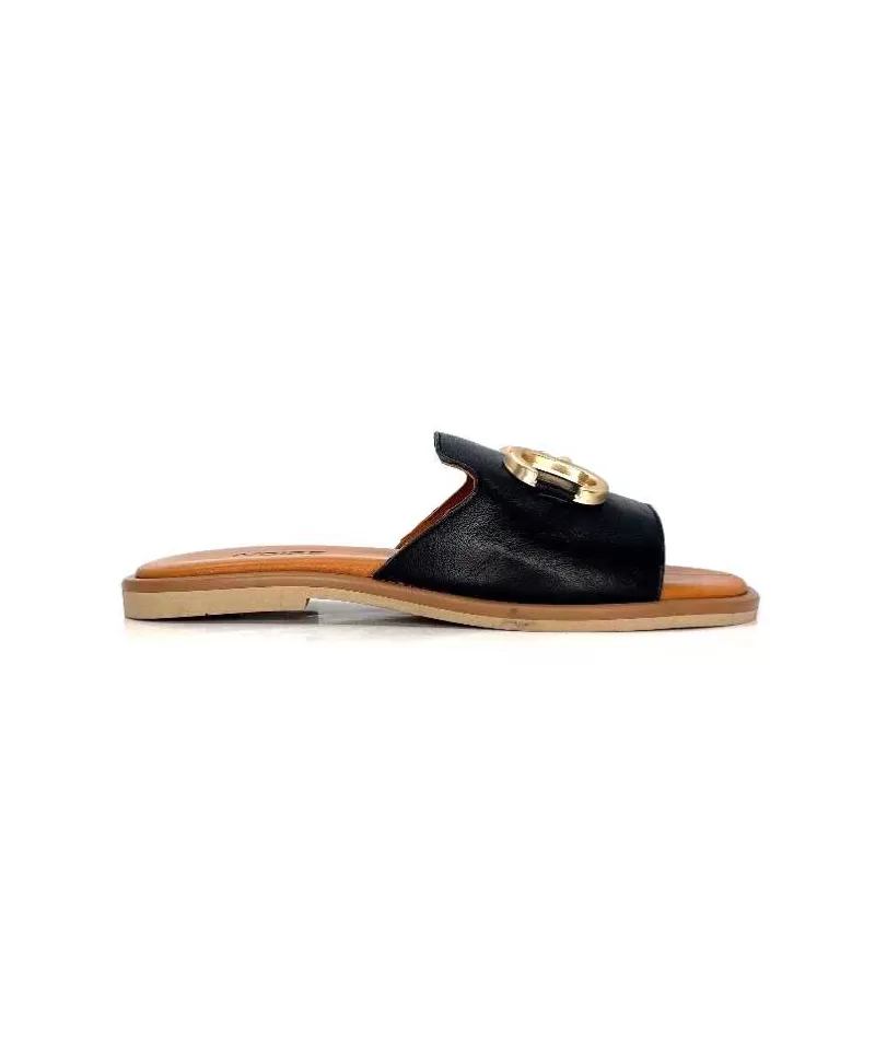 gloria Ivoire Tml 27 Cuir Noir-Femme Mules