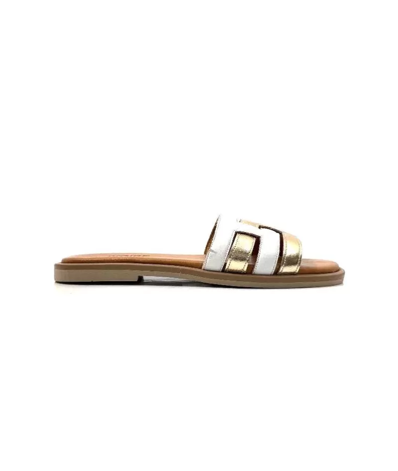 gloria Ivoire Tml 28 Cuir Blanc Or-Femme Mules