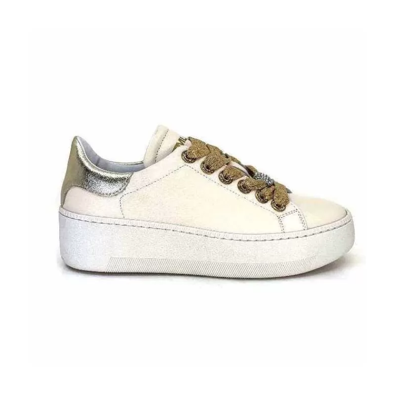 Méliné Meline Pf222 Cuir Creme Et Dore-Femme Baskets