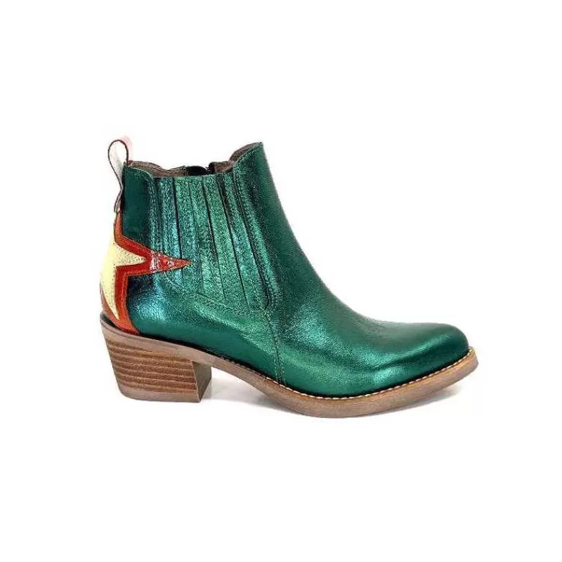 MKD Izac Cuir Metal Vert-Femme Santiags