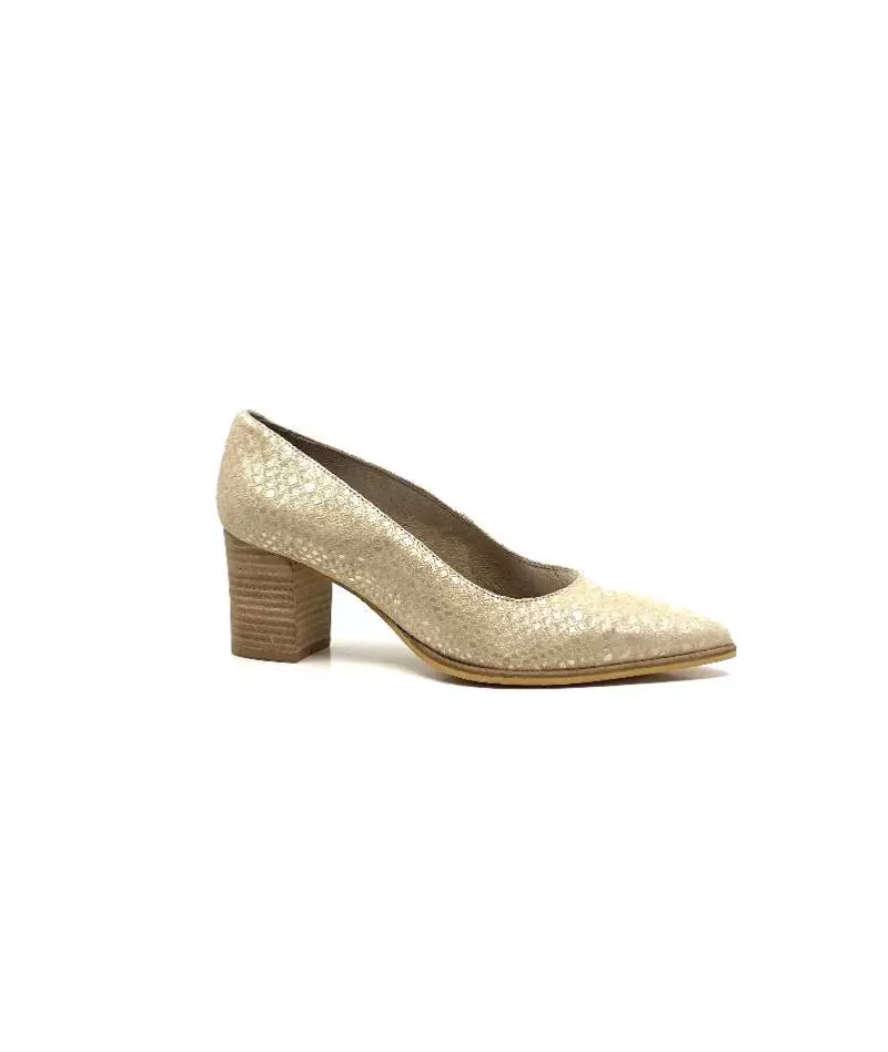 Myma 6627/01 Cuir Beige & Or-Femme Escarpins