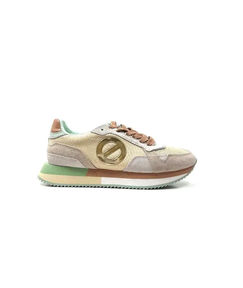 No Name Mia Jogger Daim Textile Beige Pastel Vert-Femme Baskets