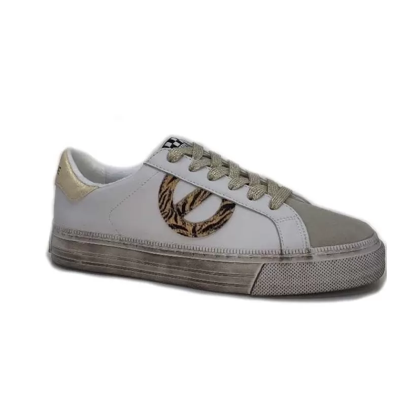 No Name Strike Side Cuir Blanc Or-Femme Baskets