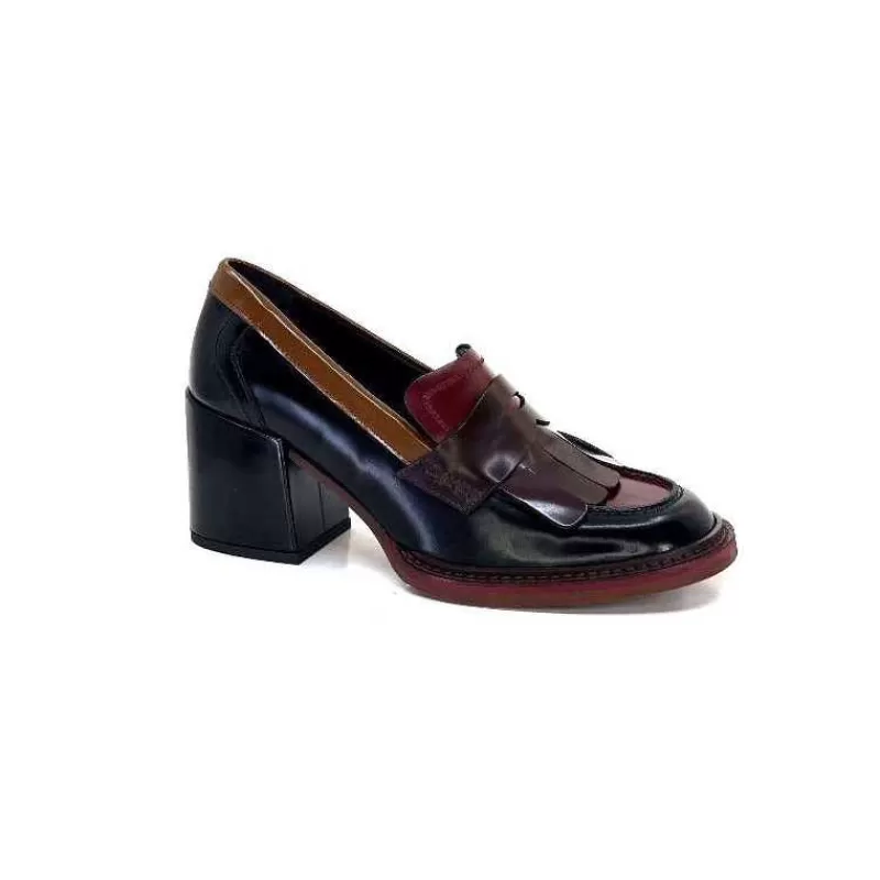 Pertini 32321 D4 Cuir Glace Noir Bordeaux-Femme Mocassins