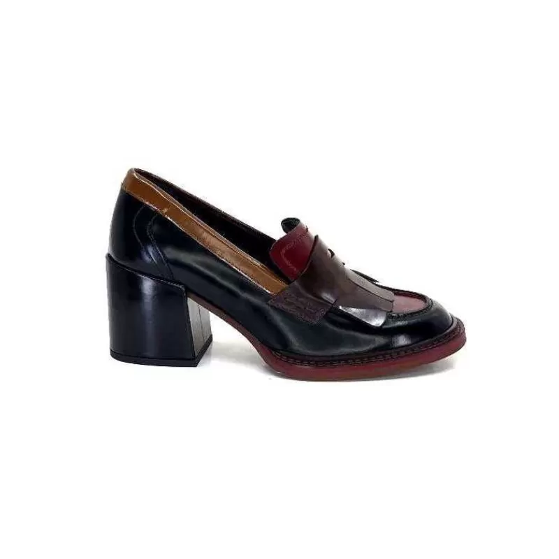 Pertini 32321 D4 Cuir Glace Noir Bordeaux-Femme Mocassins