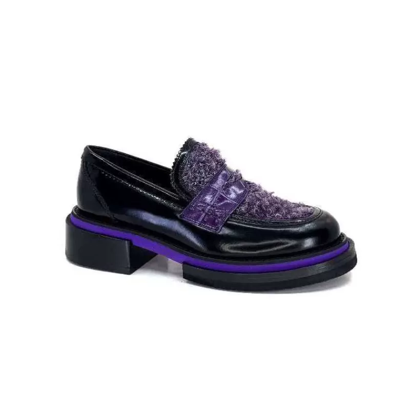 Pertini 32416 D7 Cuir Noir Violet-Femme Mocassins