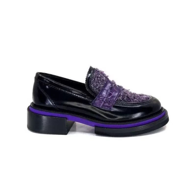 Pertini 32416 D7 Cuir Noir Violet-Femme Mocassins