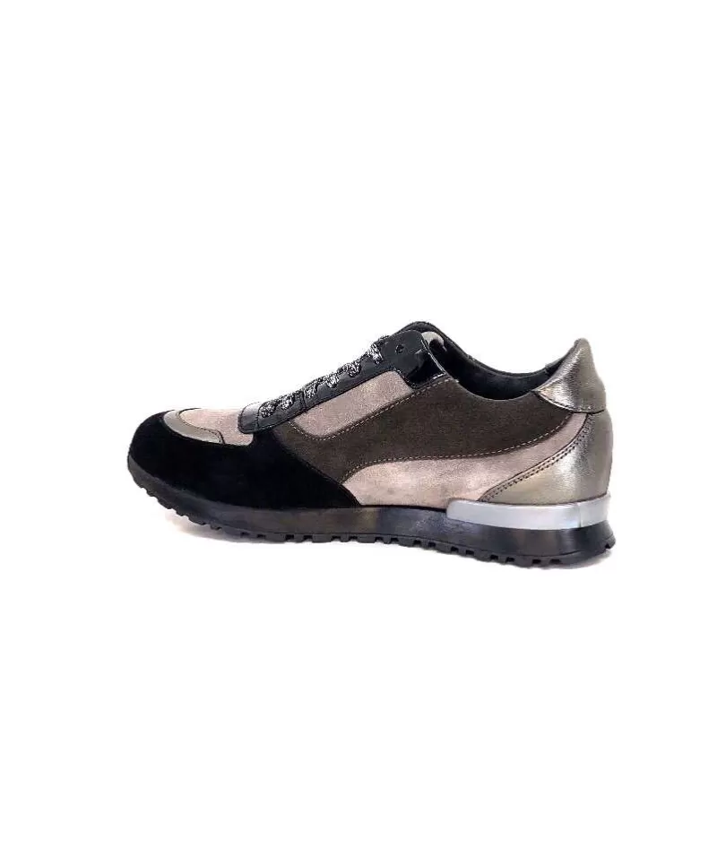 Requin Reqins Electra Mix Daim Noir, Gris Cuir Acier & Cuir Vernis Noir-Femme Baskets
