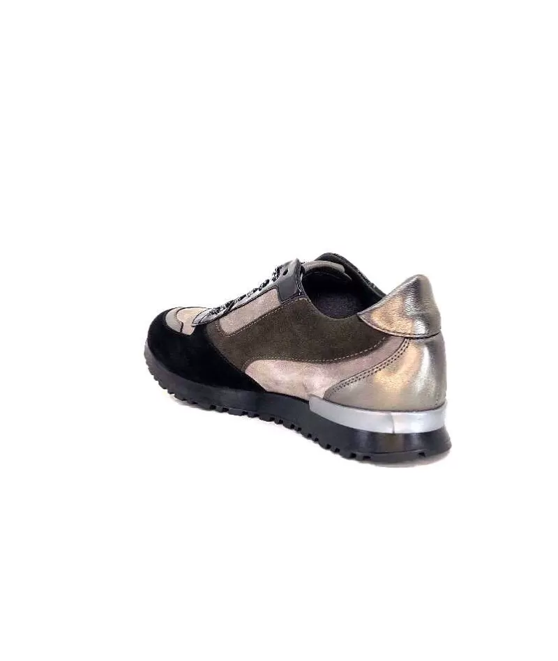 Requin Reqins Electra Mix Daim Noir, Gris Cuir Acier & Cuir Vernis Noir-Femme Baskets