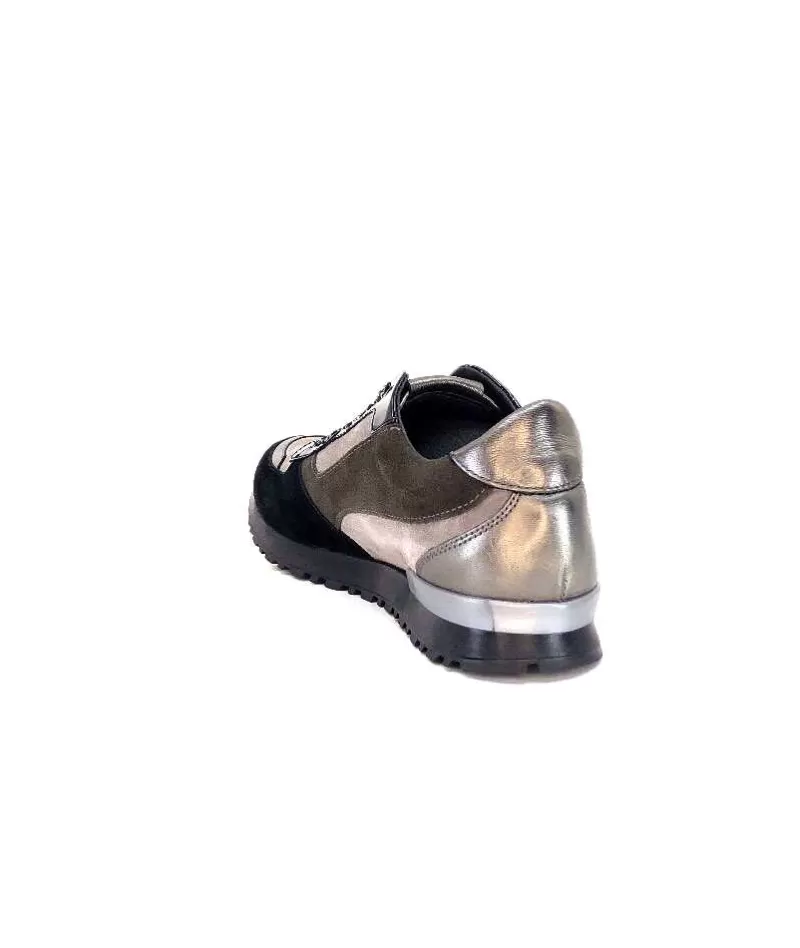 Requin Reqins Electra Mix Daim Noir, Gris Cuir Acier & Cuir Vernis Noir-Femme Baskets
