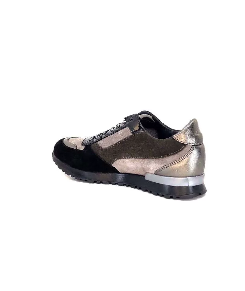 Requin Reqins Electra Mix Daim Noir, Gris Cuir Acier & Cuir Vernis Noir-Femme Baskets