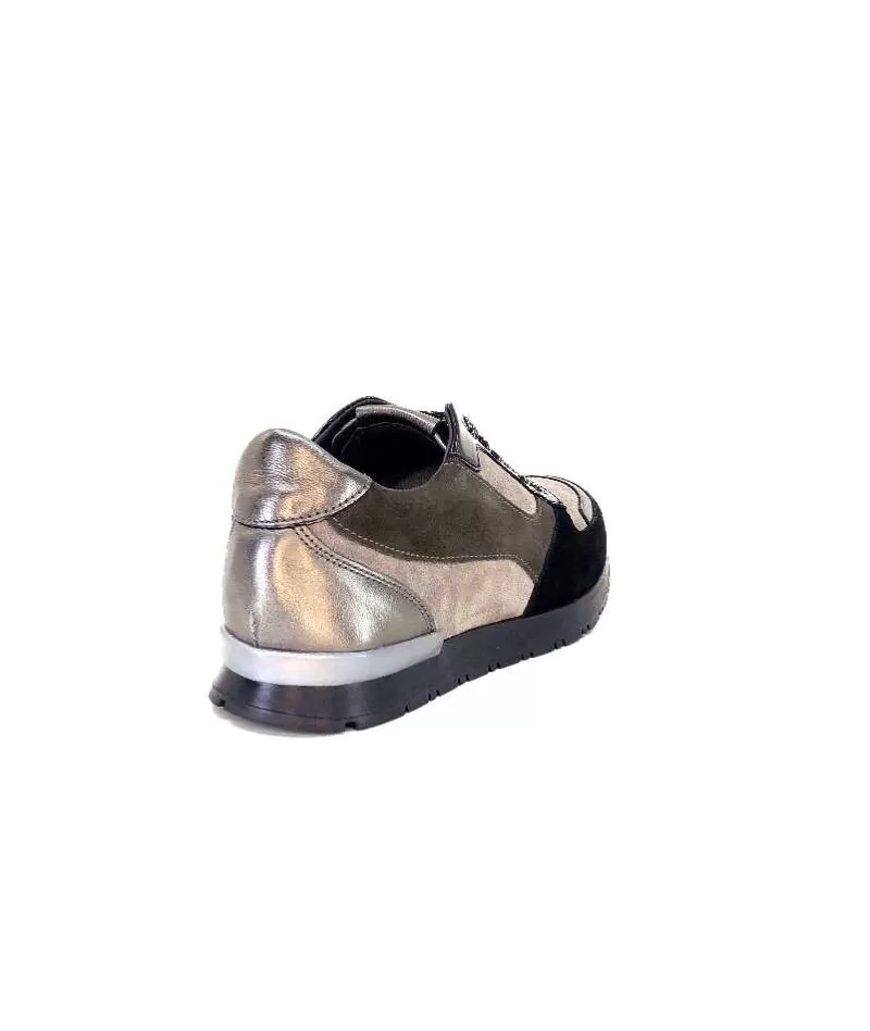 Requin Reqins Electra Mix Daim Noir, Gris Cuir Acier & Cuir Vernis Noir-Femme Baskets
