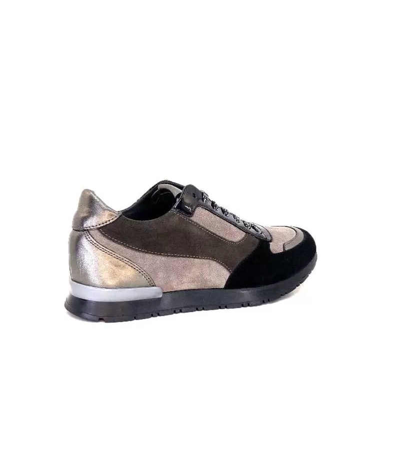 Requin Reqins Electra Mix Daim Noir, Gris Cuir Acier & Cuir Vernis Noir-Femme Baskets
