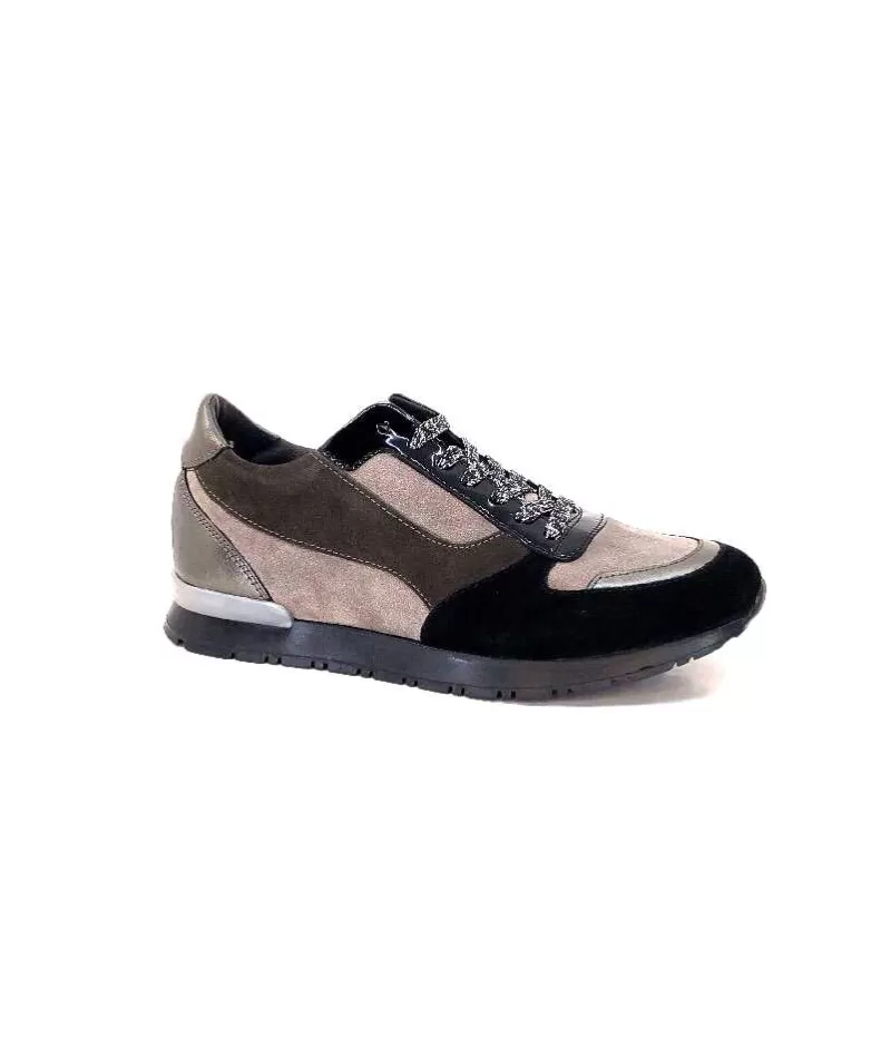 Requin Reqins Electra Mix Daim Noir, Gris Cuir Acier & Cuir Vernis Noir-Femme Baskets
