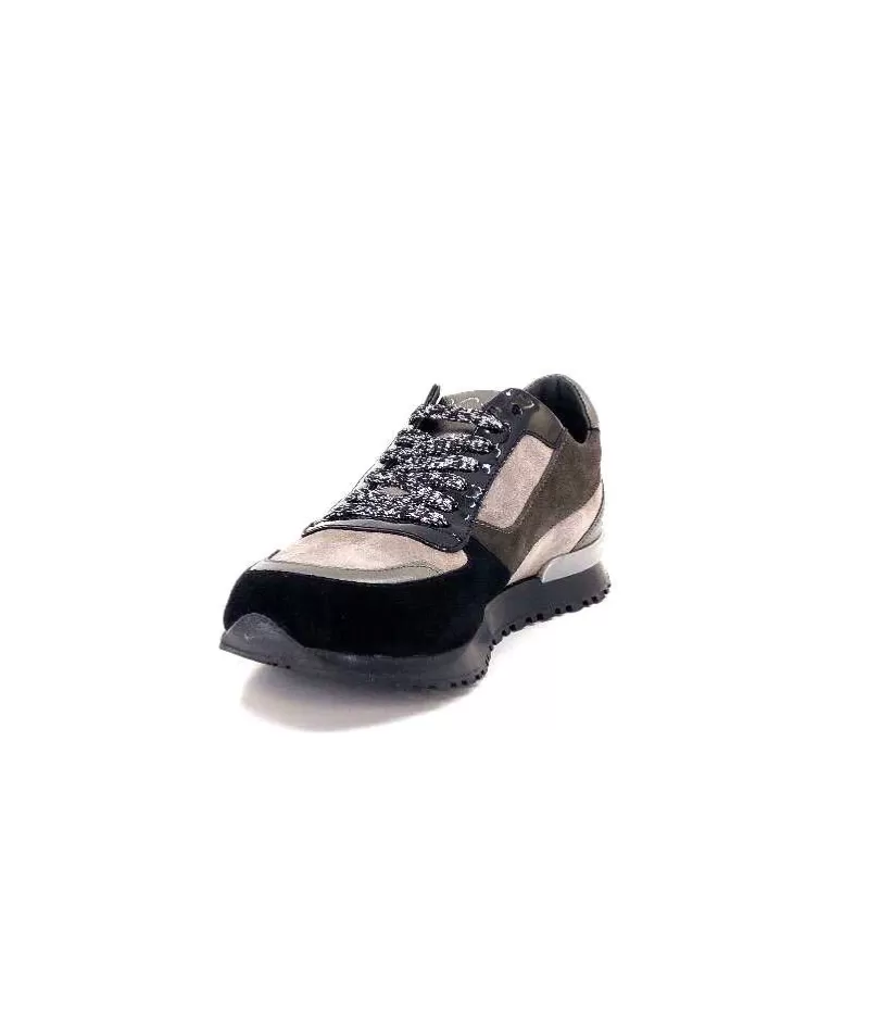 Requin Reqins Electra Mix Daim Noir, Gris Cuir Acier & Cuir Vernis Noir-Femme Baskets
