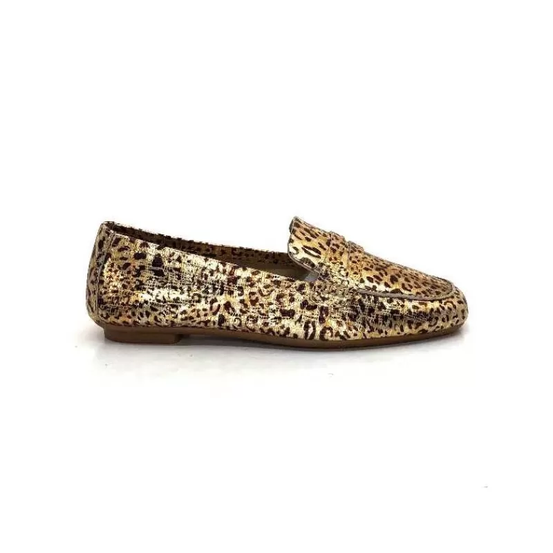 Requin Reqins Hema Cuir Gold Leopard-Femme Mocassins