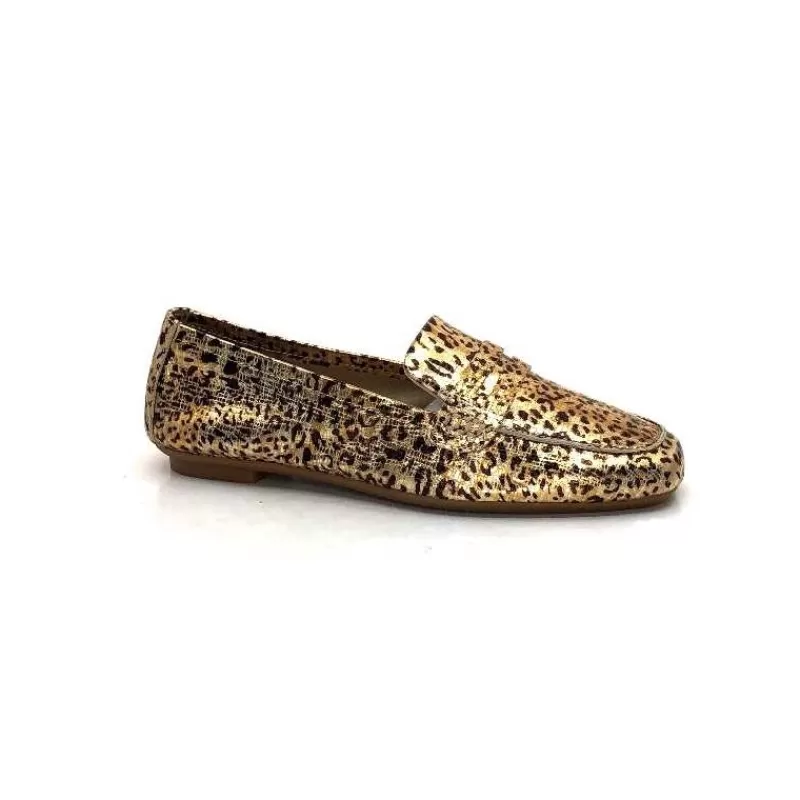 Requin Reqins Hema Cuir Gold Leopard-Femme Mocassins