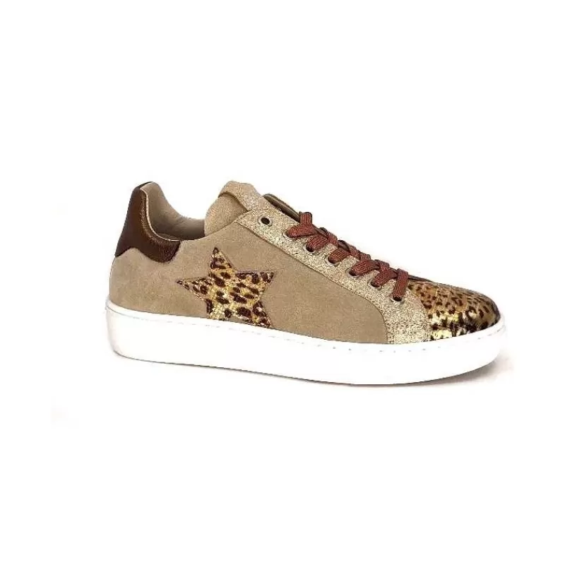 Requin Reqins Sun Stella Mix Cuir Daim Beige-Femme Baskets