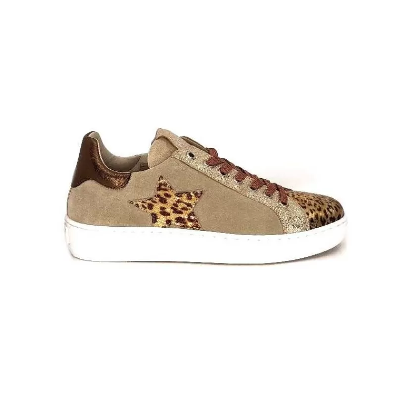 Requin Reqins Sun Stella Mix Cuir Daim Beige-Femme Baskets