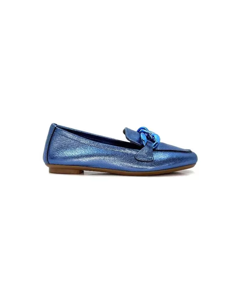 Requin s Hartega Cuir Metal Bleu-Femme Mocassins