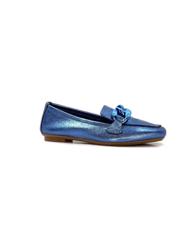 Requin s Hartega Cuir Metal Bleu-Femme Mocassins