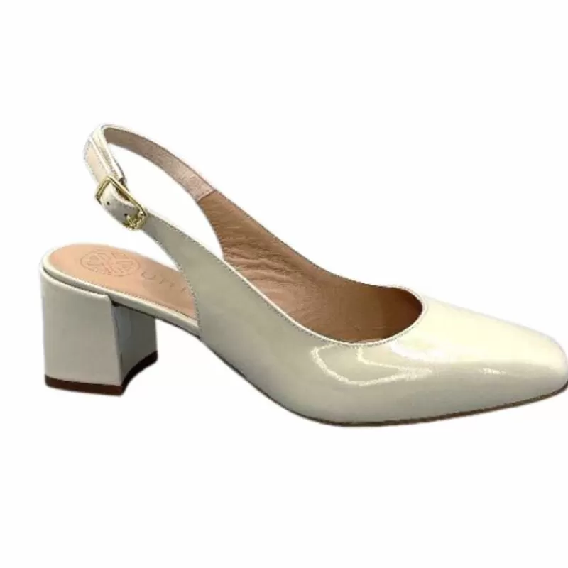 Unisa Lauri Cuir Vernis Creme-Femme Escarpins